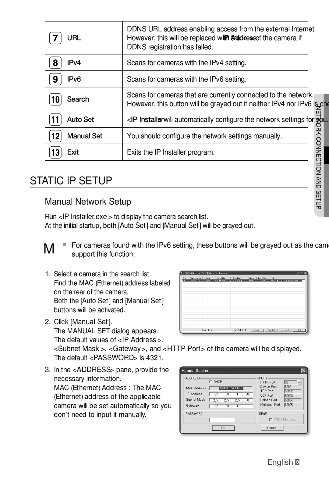 Samsung SNC-B2331(P) user manual Static IP Setup, Manual Network Setup, Url, Ddns registration has failed, Auto Set 