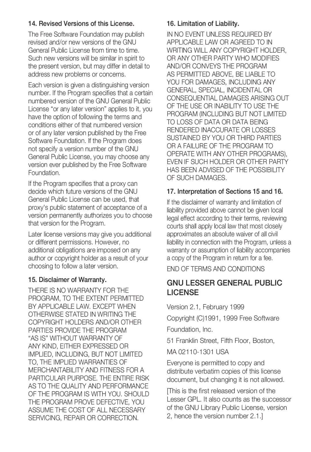 Samsung SNC-B2335P user manual GNU Lesser General Public License, END of Terms and Conditions 