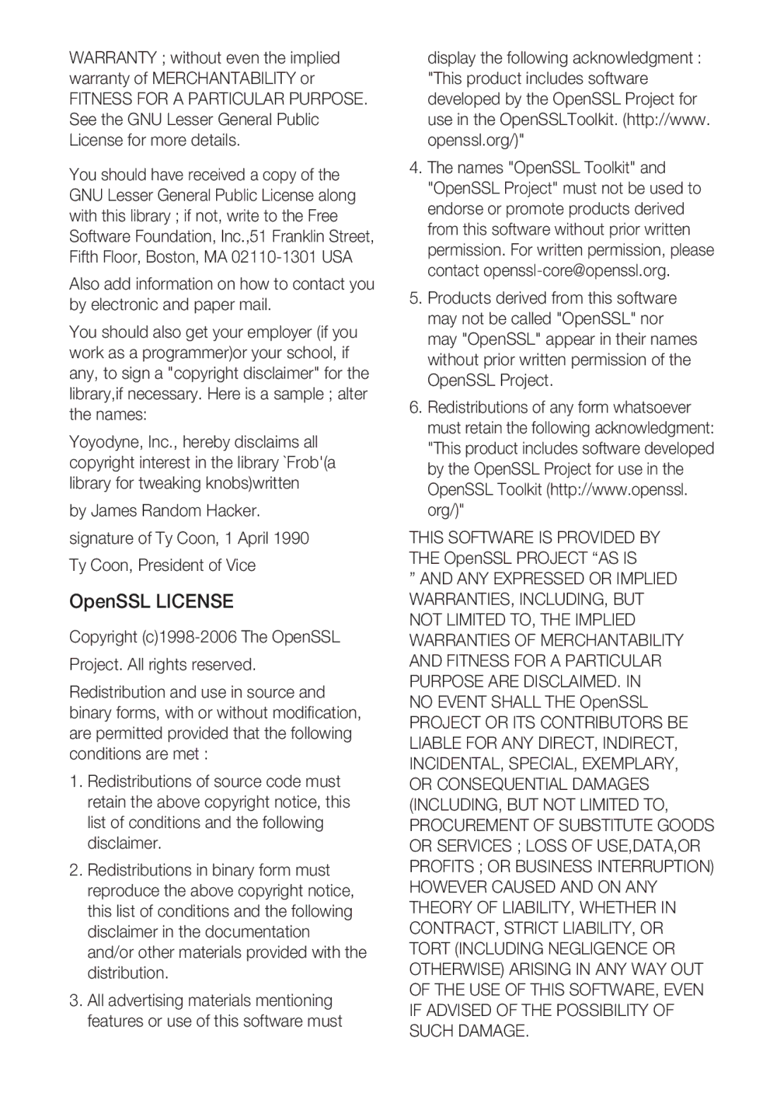 Samsung SNC-B2335P user manual OpenSSL License, No Event Shall the OpenSSL 