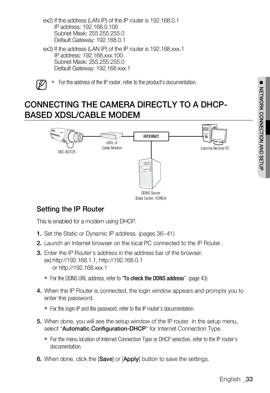 Samsung SNC-B2335P user manual Setting the IP Router 