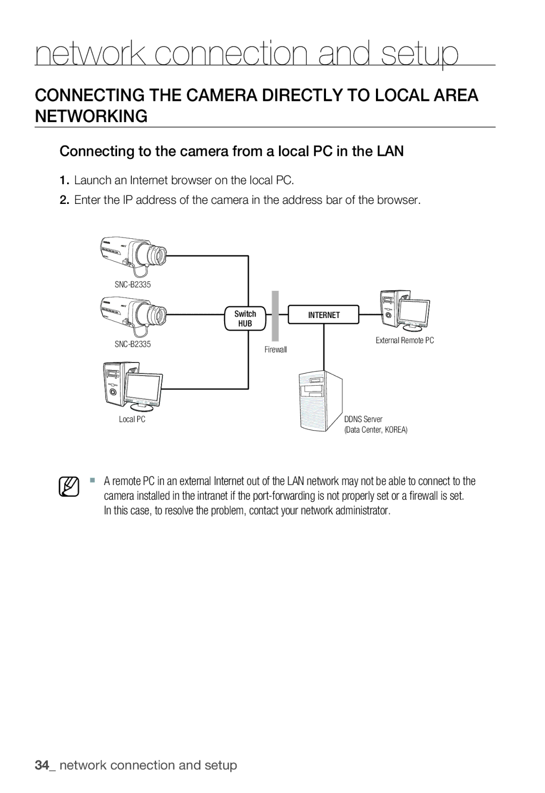 Samsung SNC-B2335P user manual Connecting the Camera Directly to Local Area Networking 