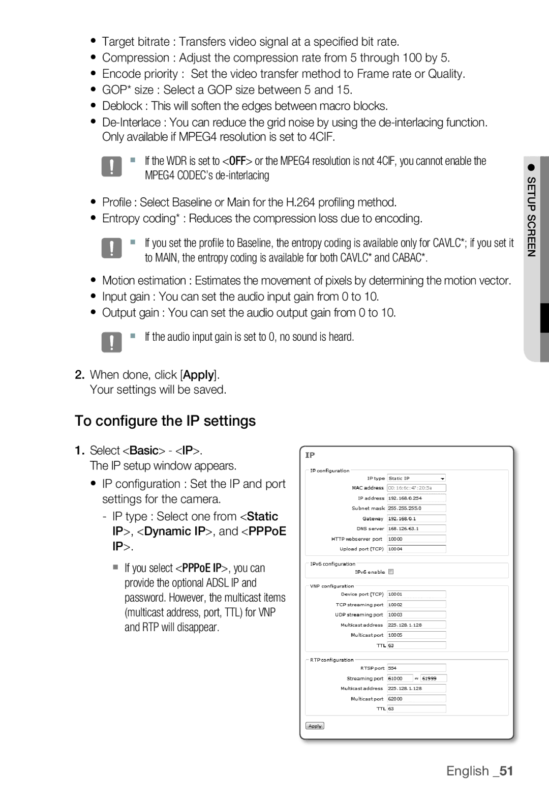 Samsung SNC-B2335P user manual To configure the IP settings 