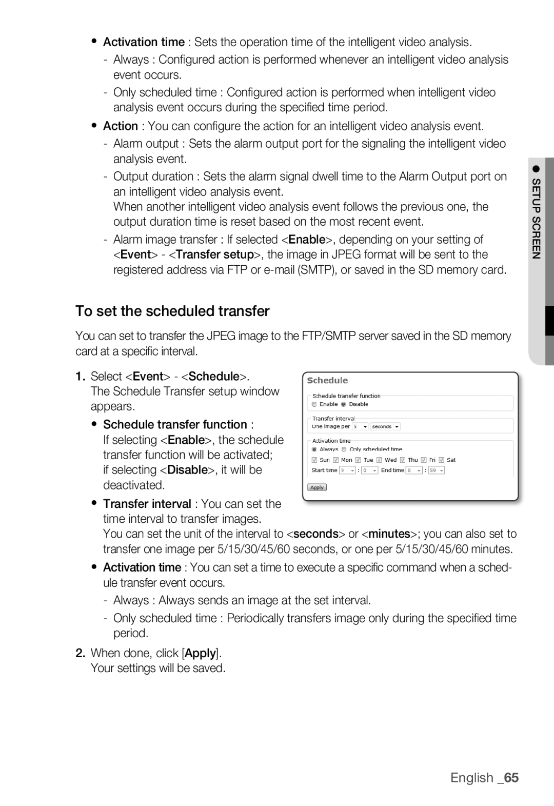 Samsung SNC-B2335P user manual To set the scheduled transfer 