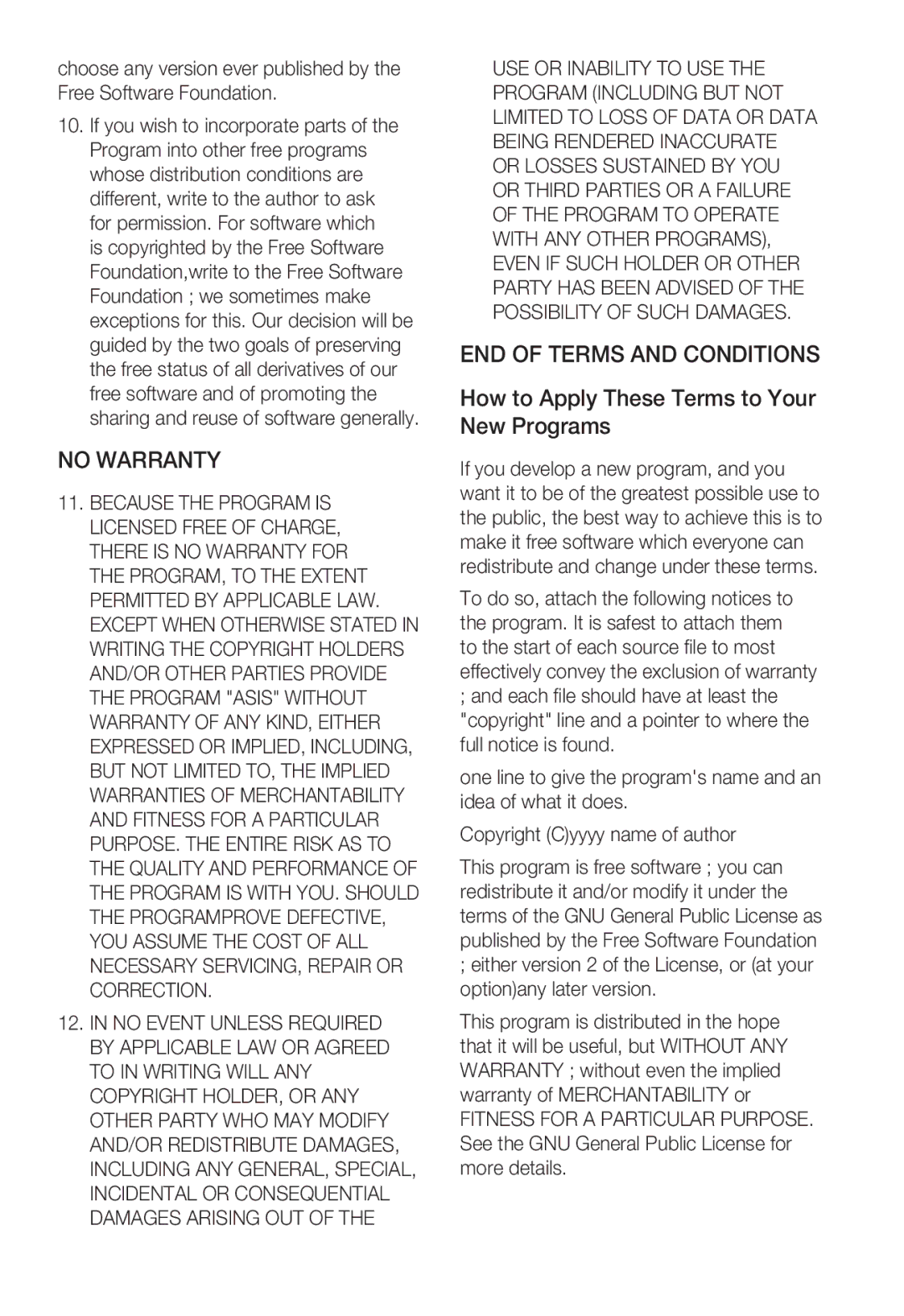 Samsung SNC-B2335P user manual No Warranty, END of Terms and Conditions, How to Apply These Terms to Your New Programs 