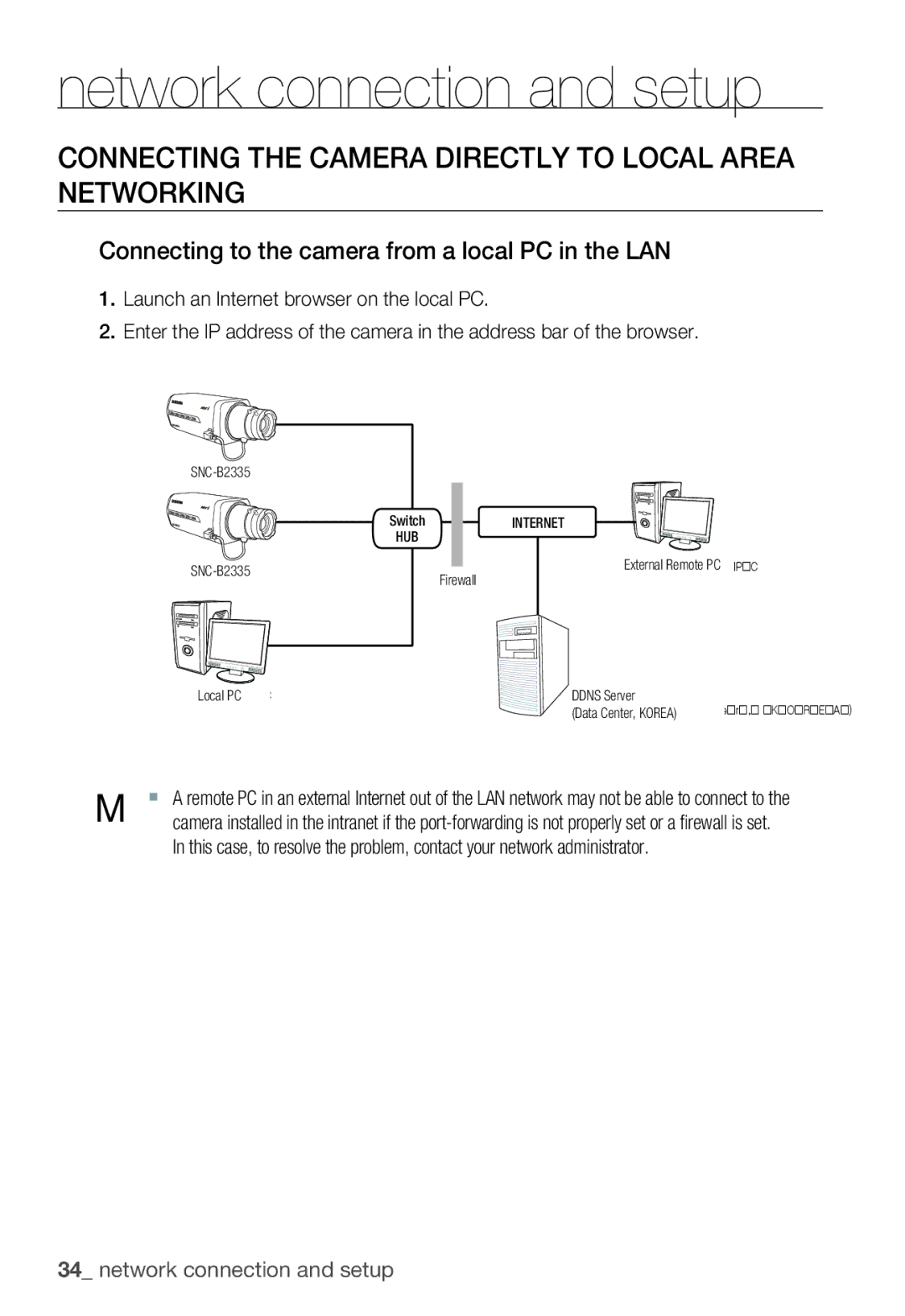 Samsung SNC-B2335P manual Connecting the Camera Directly to Local Area Networking 