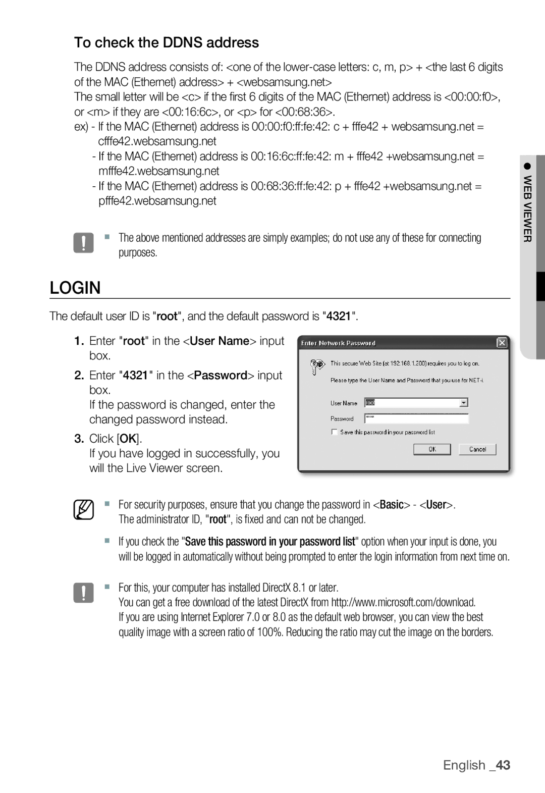 Samsung SNC-B2335P manual Login, To check the Ddns address 