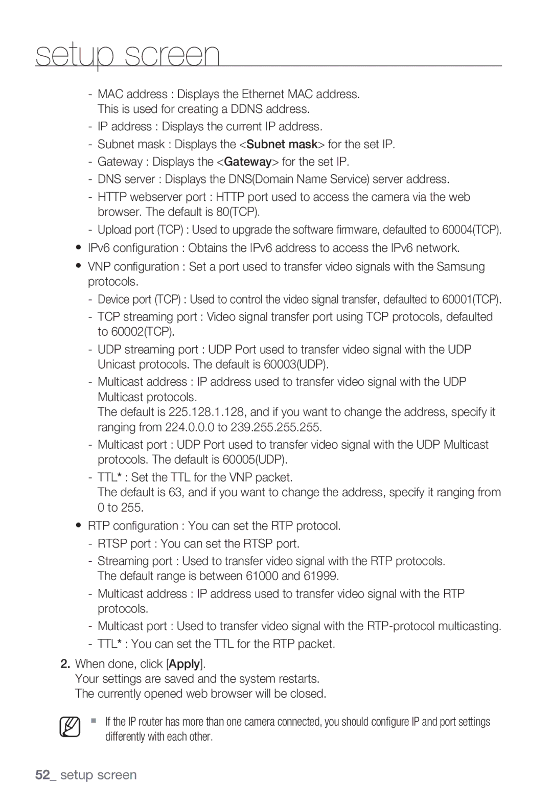 Samsung SNC-B2335P manual Setup screen 