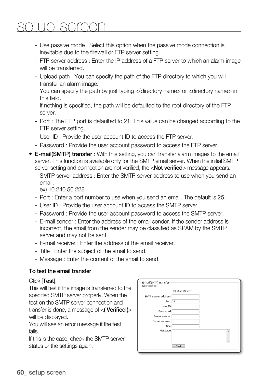 Samsung SNC-B2335P manual Setup screen 