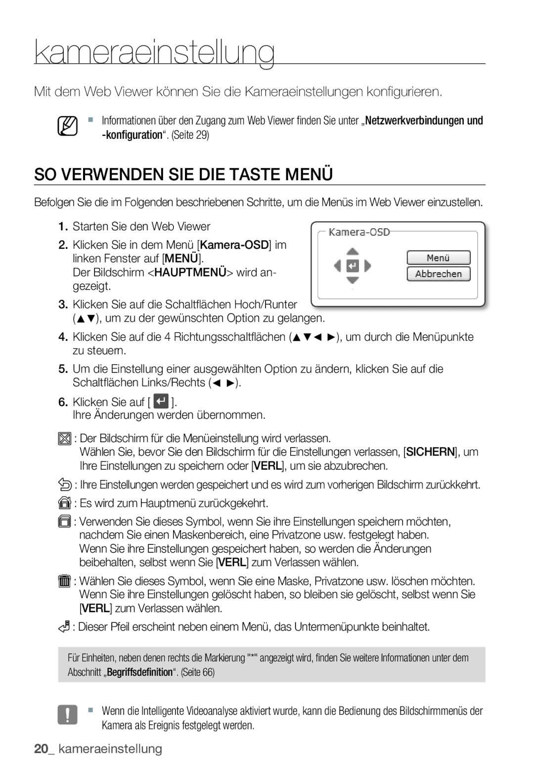 Samsung SNC-B2335P manual Kameraeinstellung, SO Verwenden SIE DIE Taste Menü 