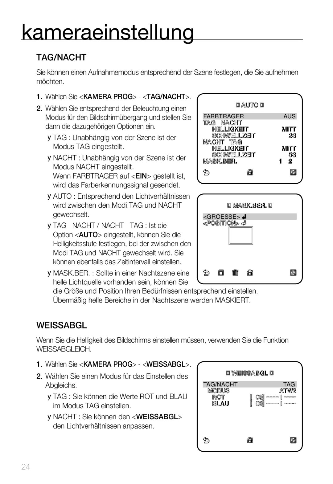 Samsung SNC-B2335P manual Tag/Nacht, Weissabgleich 