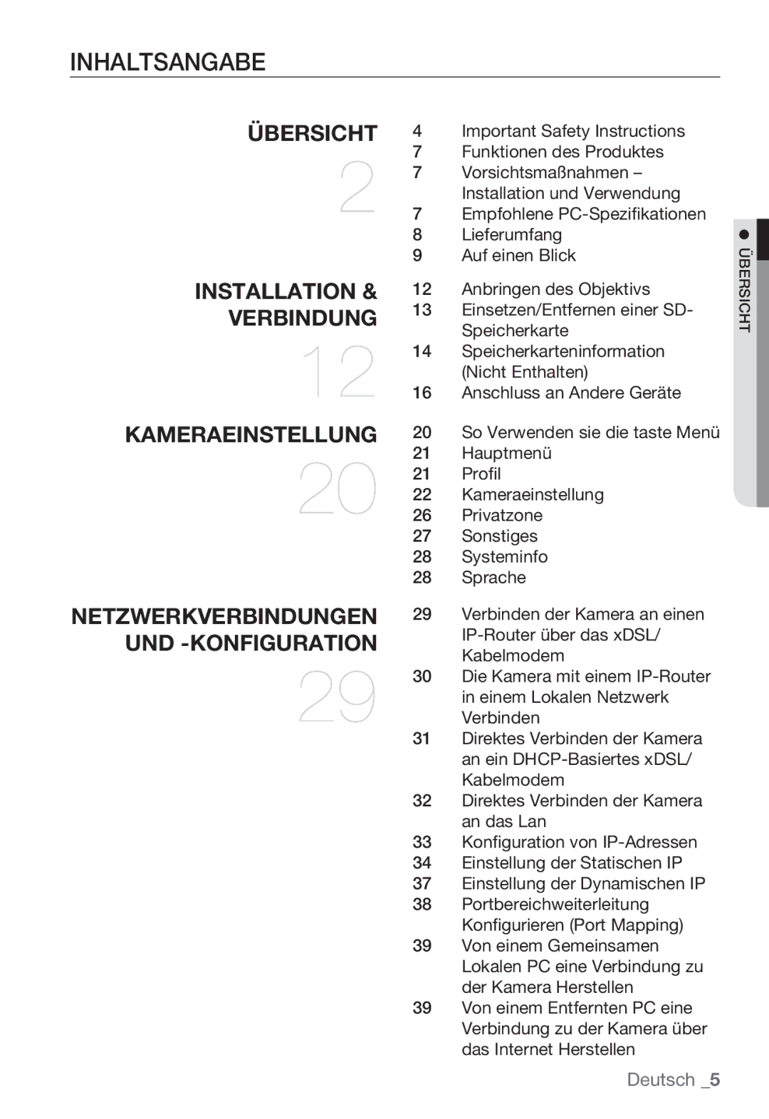 Samsung SNC-B2335P manual Inhaltsangabe 