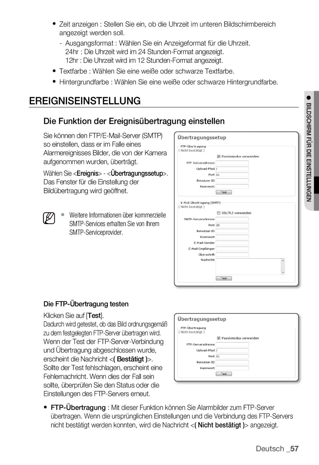 Samsung SNC-B2335P manual Ereigniseinstellung, Die Funktion der Ereignisübertragung einstellen 