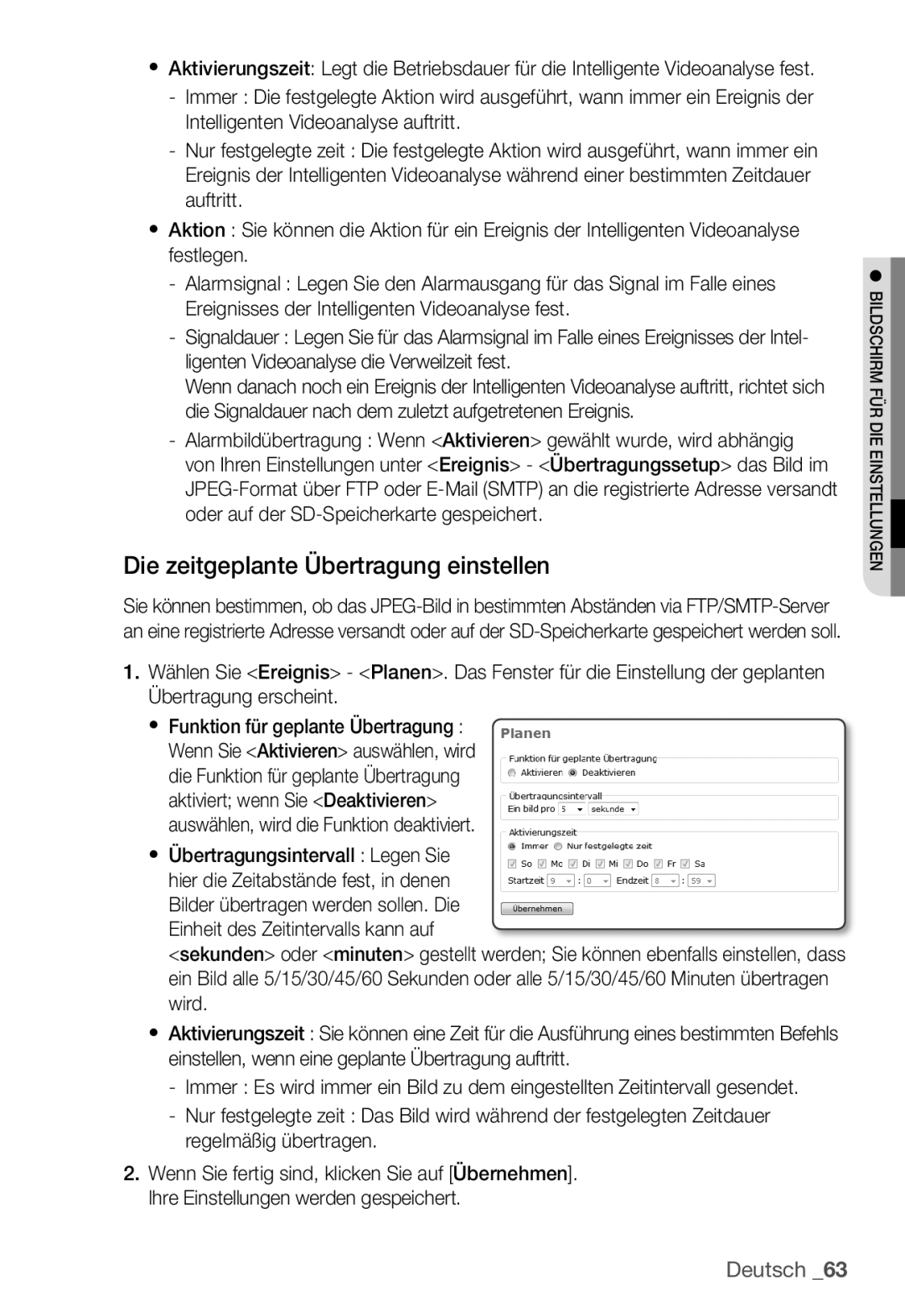 Samsung SNC-B2335P manual Die zeitgeplante Übertragung einstellen 