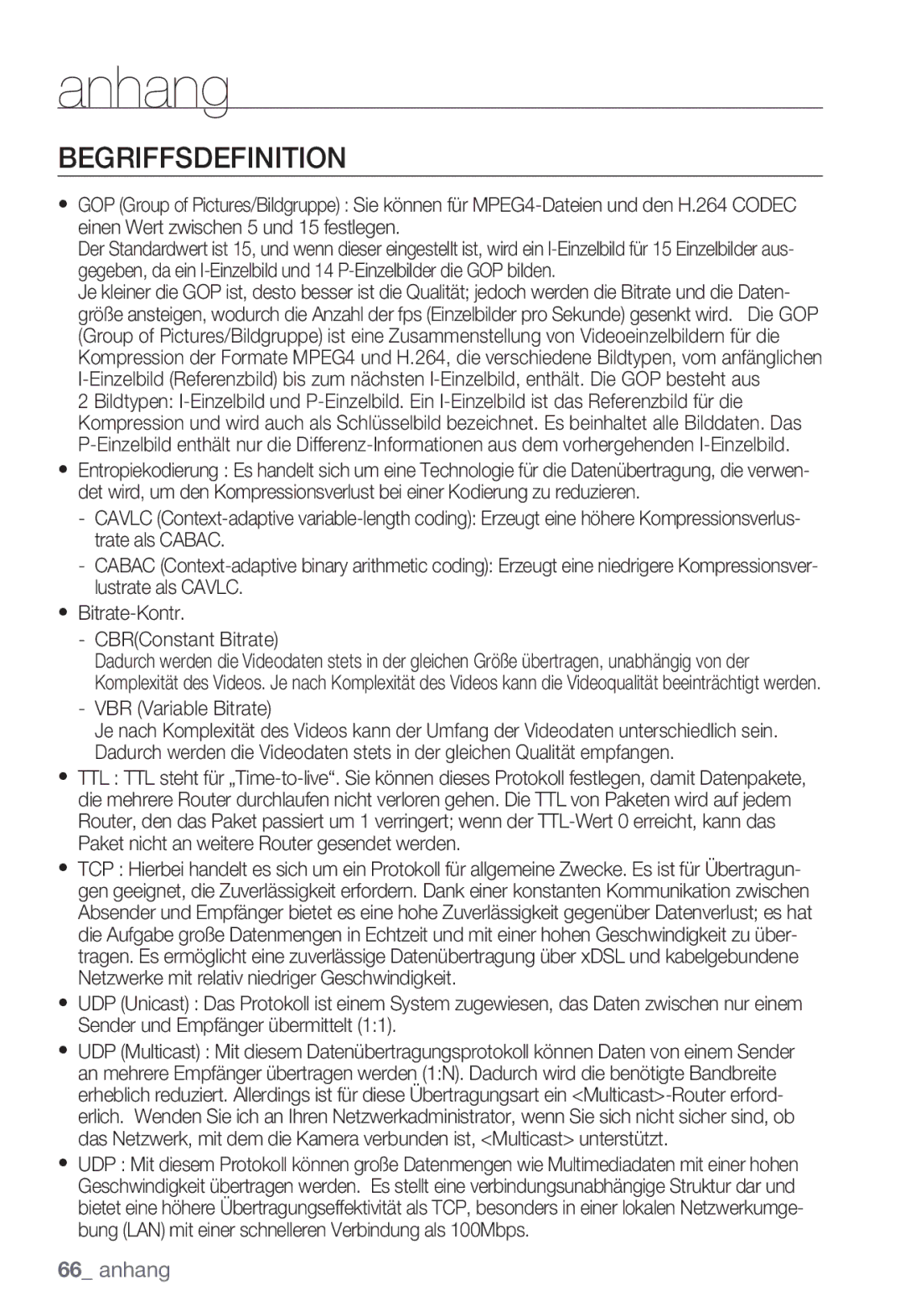 Samsung SNC-B2335P manual Begriffsdefinition, VBR Variable Bitrate 