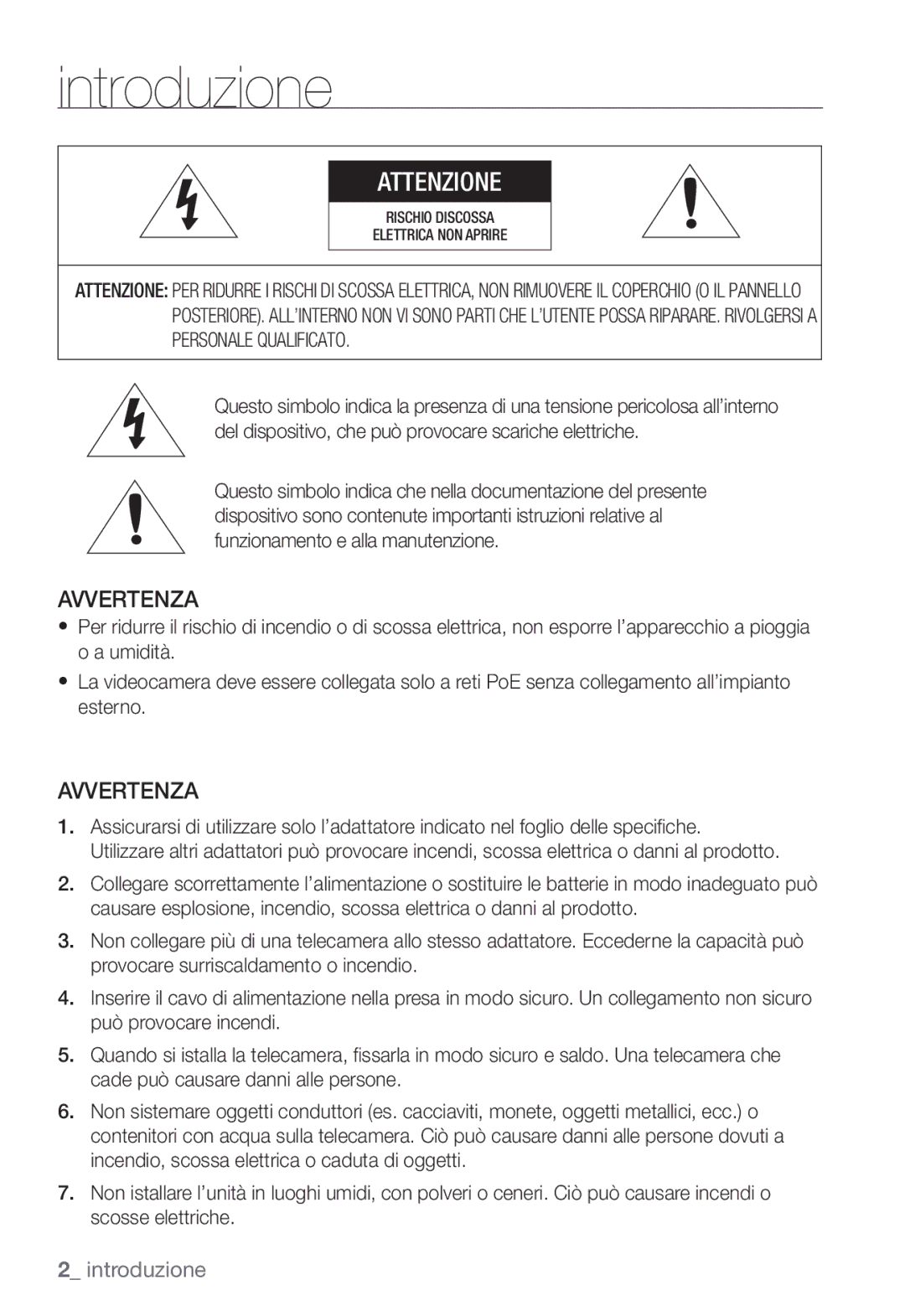 Samsung SNC-B2335P manual Introduzione, Avvertenza 