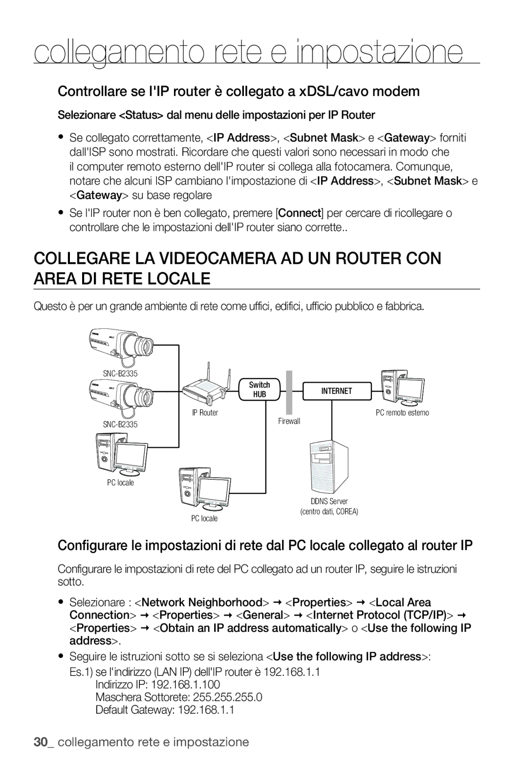 Samsung SNC-B2335P manual Controllare se lIP router è collegato a xDSL/cavo modem 