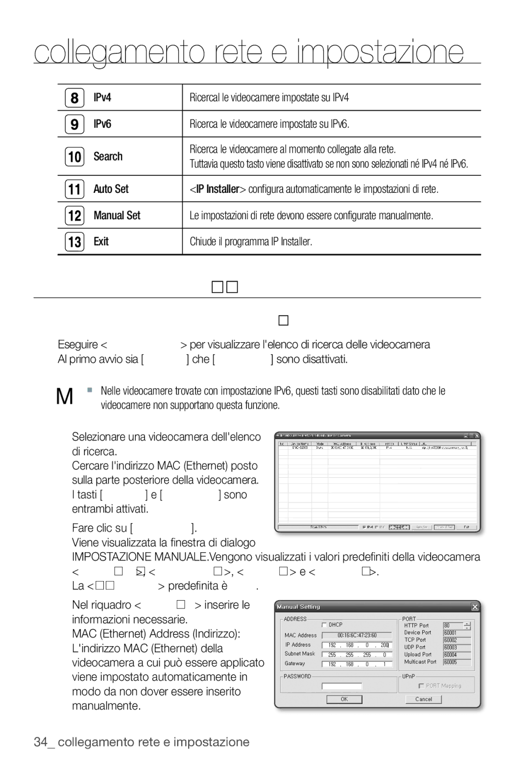 Samsung SNC-B2335P Impostazione Dellip Statico, Configurazione manuale della rete, Auto Set, Manual Set 