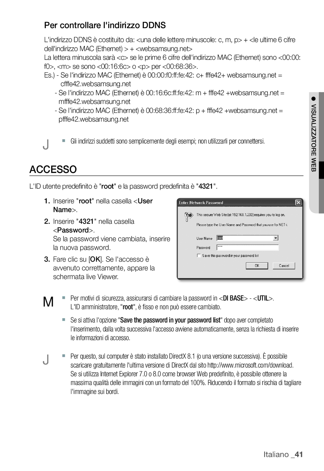 Samsung SNC-B2335P manual Accesso, Per controllare lindirizzo Ddns 