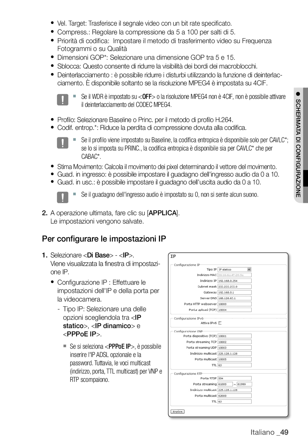 Samsung SNC-B2335P manual Per configurare le impostazioni IP 