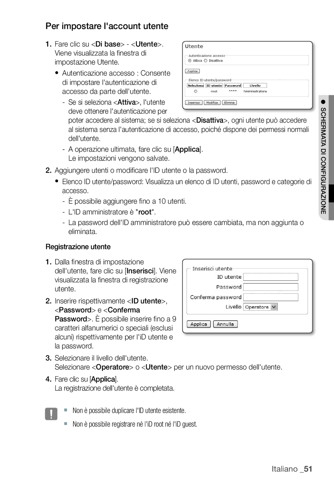 Samsung SNC-B2335P manual Per impostare laccount utente 