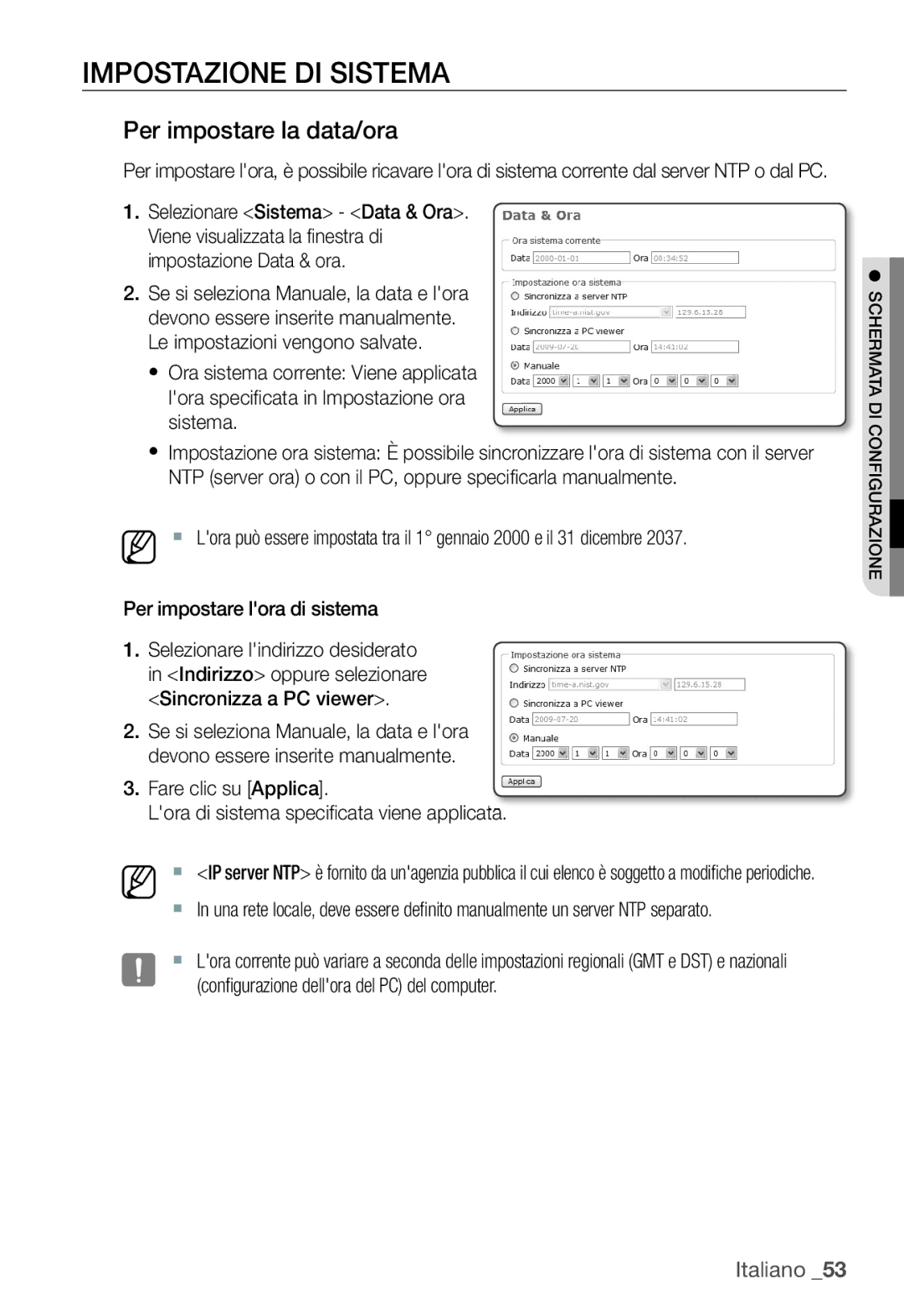 Samsung SNC-B2335P manual Impostazione DI Sistema, Per impostare la data/ora 