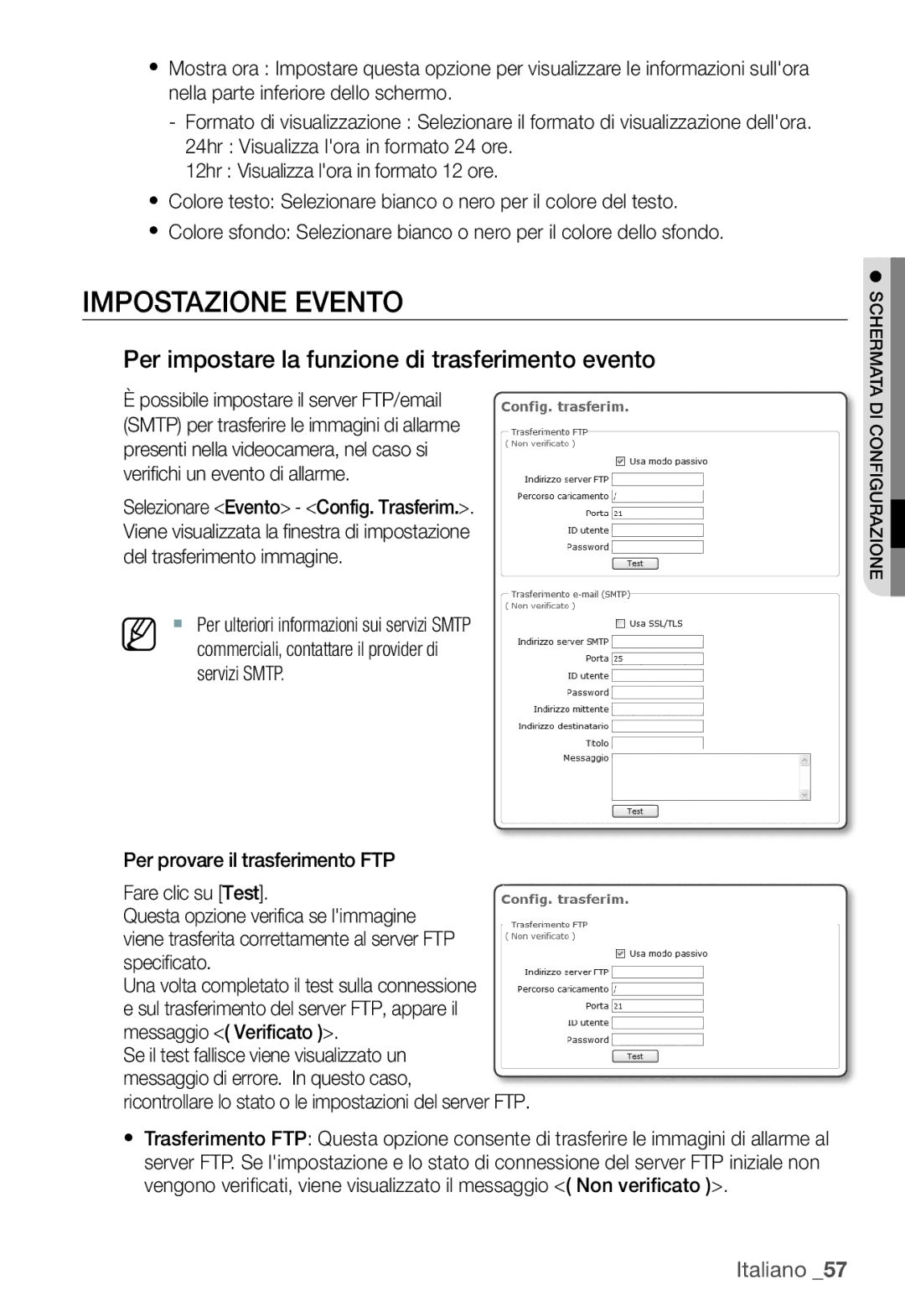 Samsung SNC-B2335P manual Impostazione Evento, Per impostare la funzione di trasferimento evento 