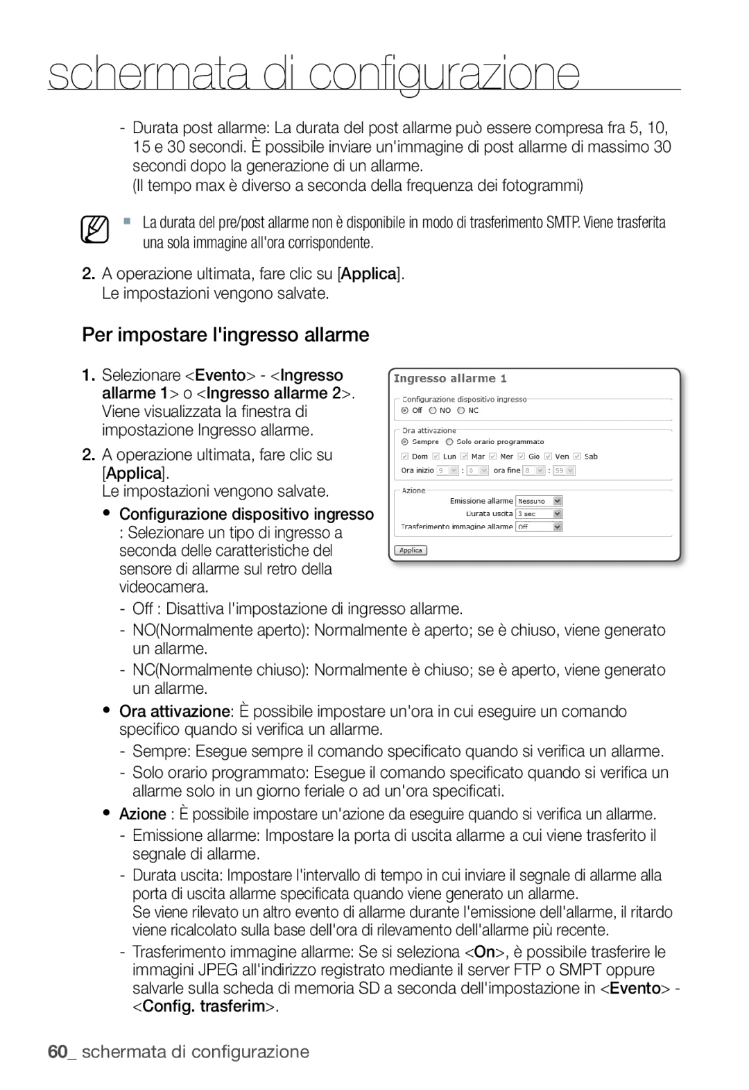 Samsung SNC-B2335P manual Per impostare lingresso allarme 