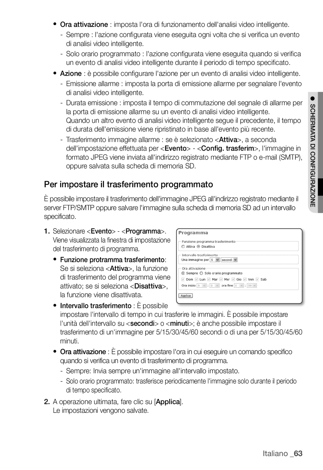 Samsung SNC-B2335P manual Per impostare il trasferimento programmato 