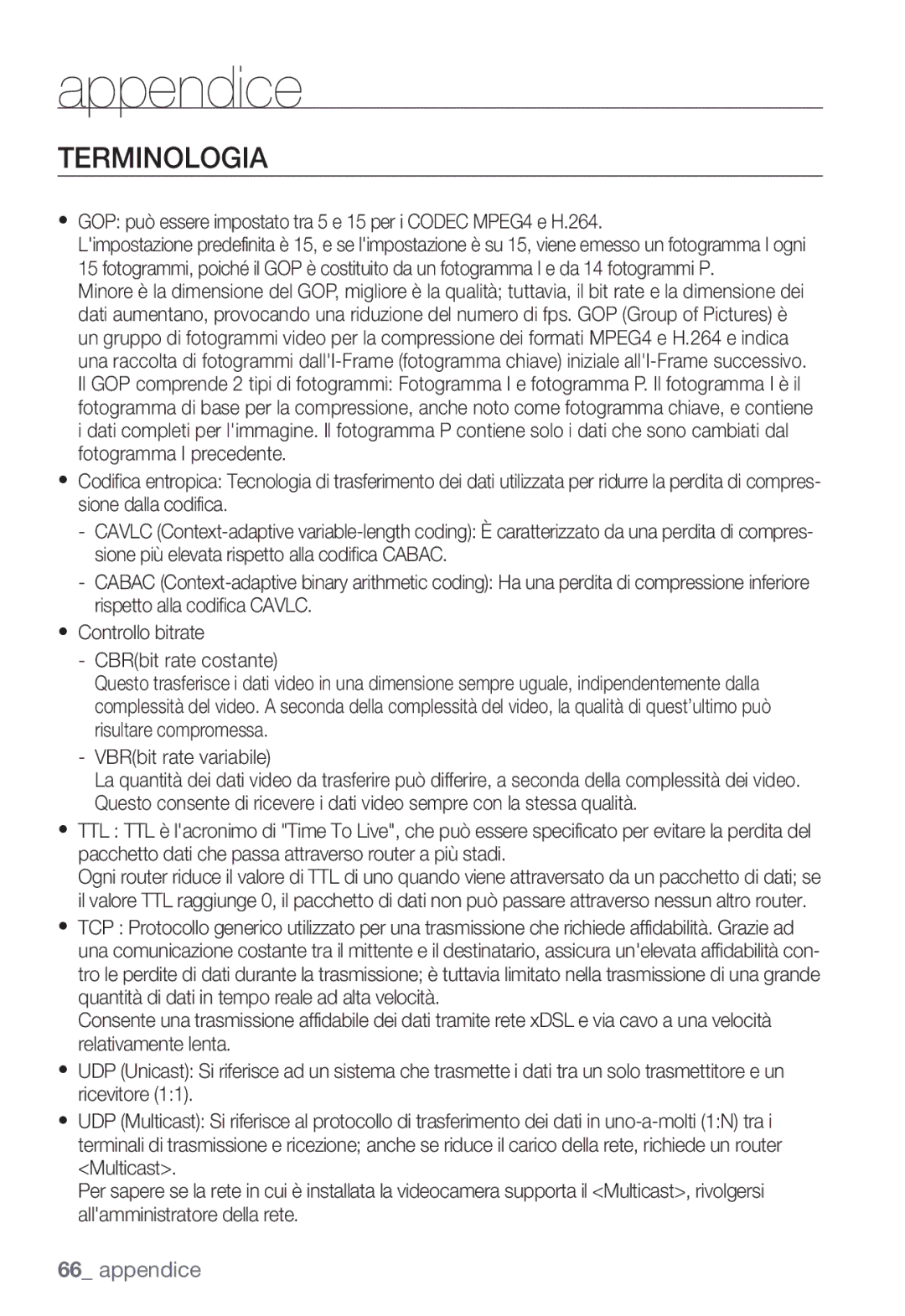 Samsung SNC-B2335P manual Terminologia, Appendice 