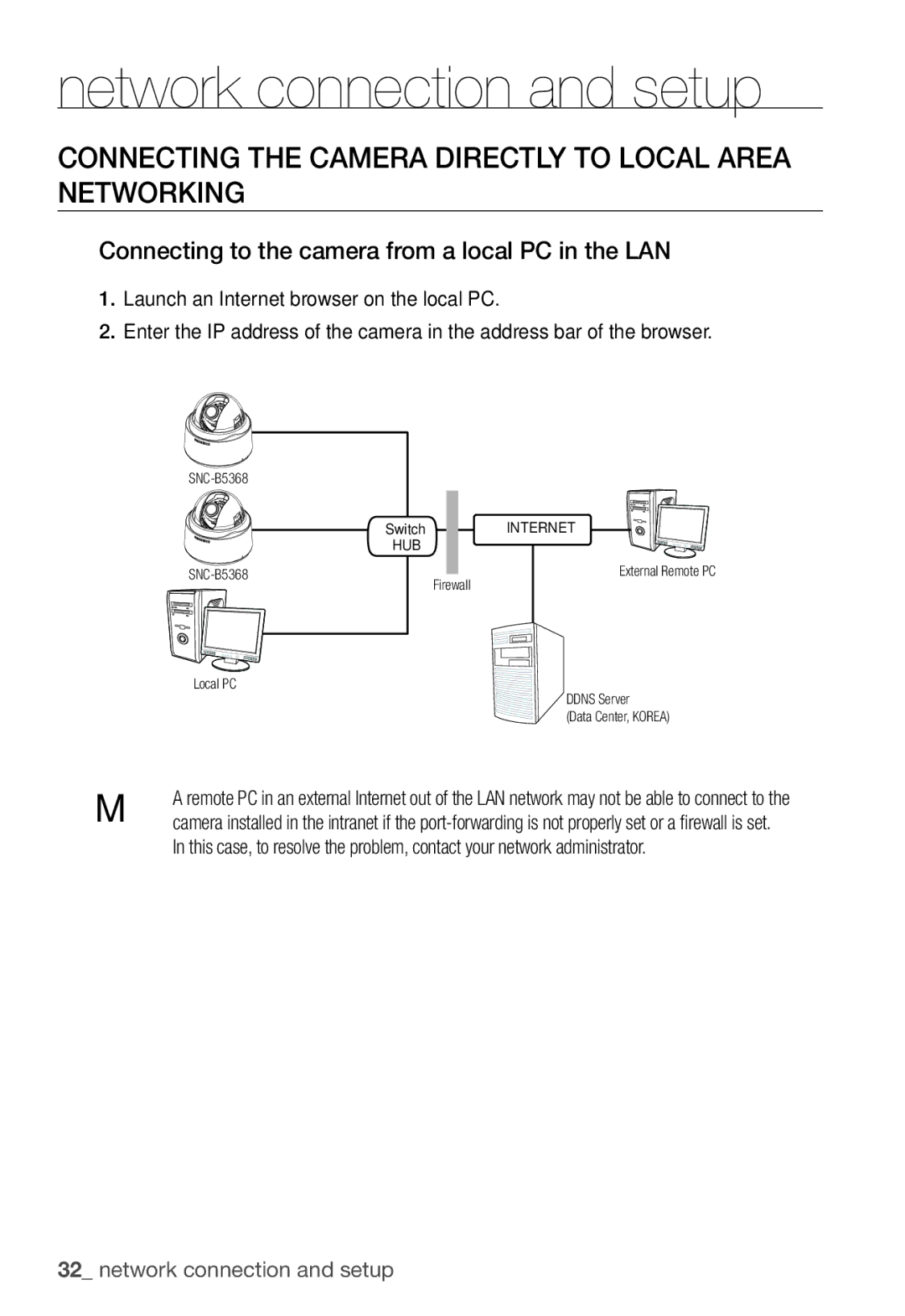 Samsung SNC-B5368P user manual Connecting the Camera Directly to Local Area Networking 