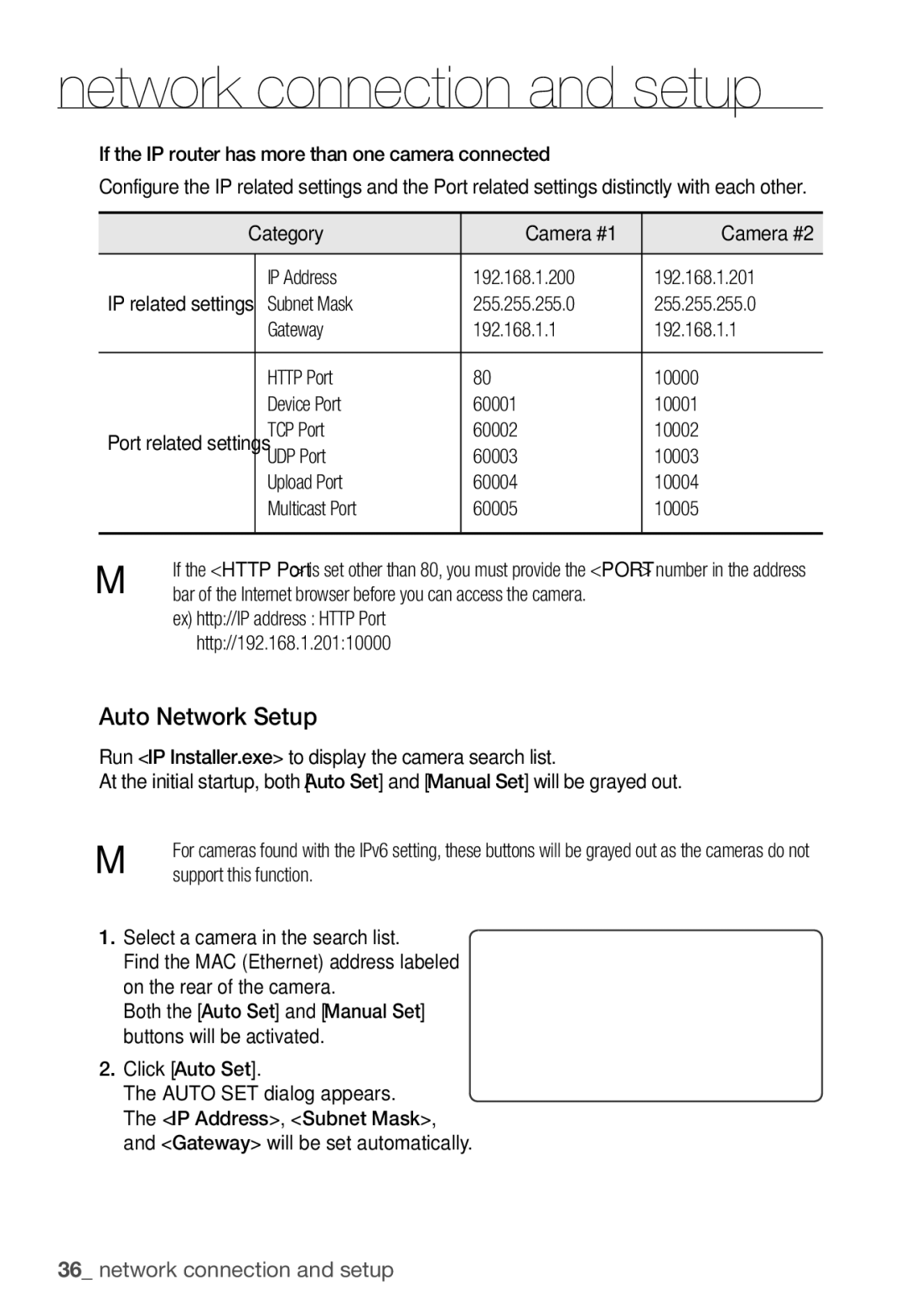 Samsung SNC-B5368P user manual Auto Network Setup 