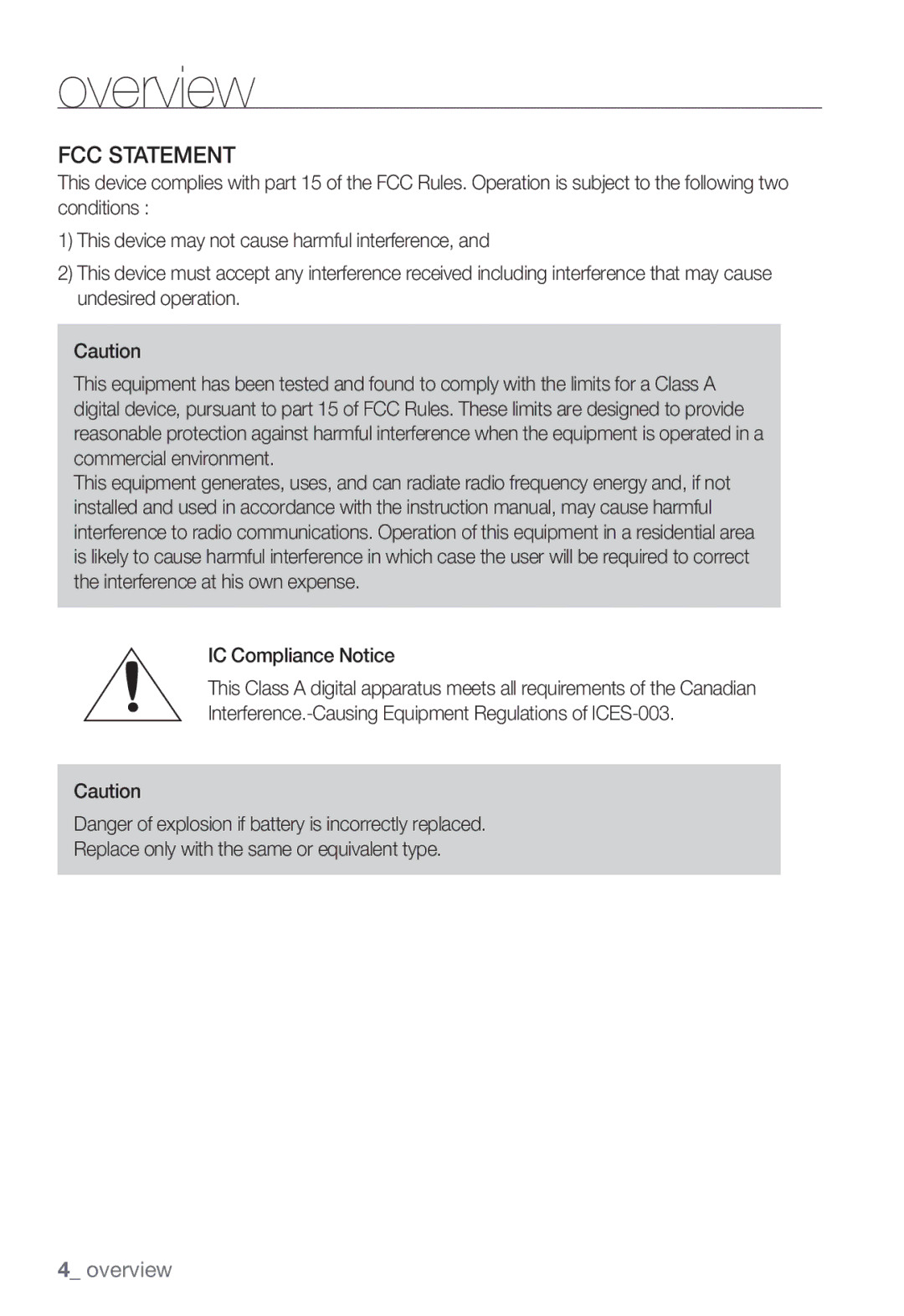 Samsung SNC-B5368P user manual FCC Statement 