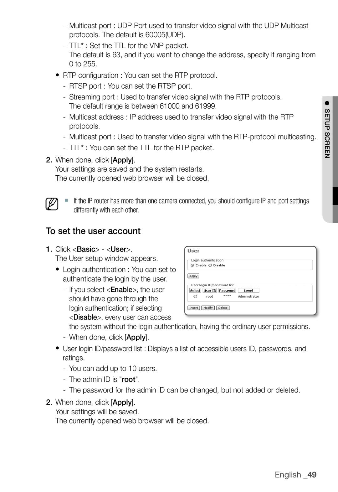 Samsung SNC-B5368P user manual To set the user account, Click Basic User User setup window appears 