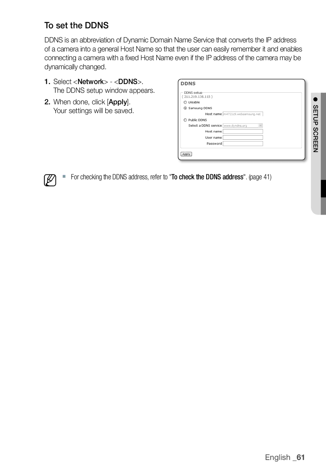 Samsung SNC-B5368P user manual To set the Ddns 