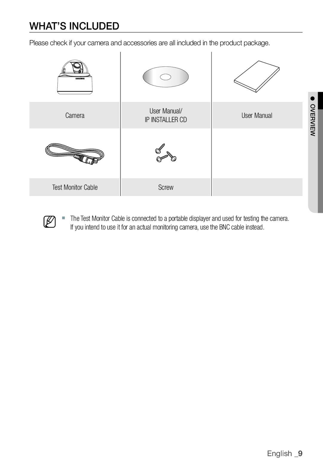 Samsung SNC-B5368P user manual WHAT’S Included, IP Installer CD, Screw 