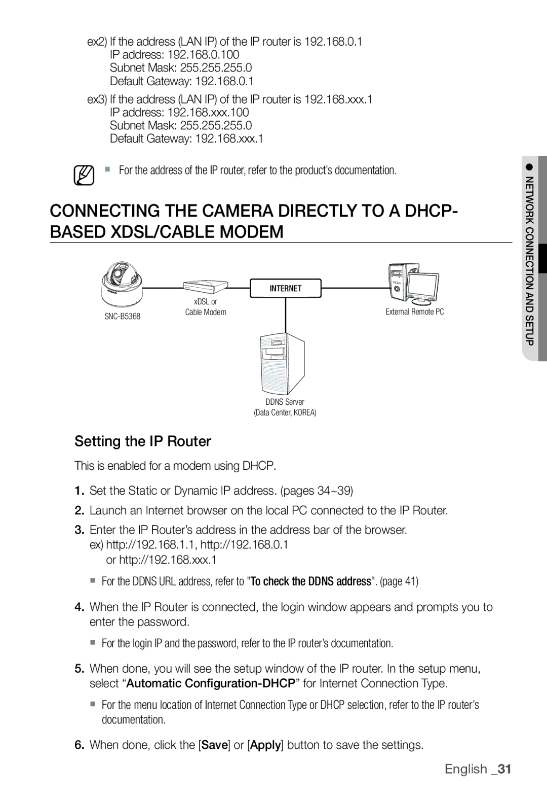 Samsung SNC-B5368P manual Setting the IP Router 