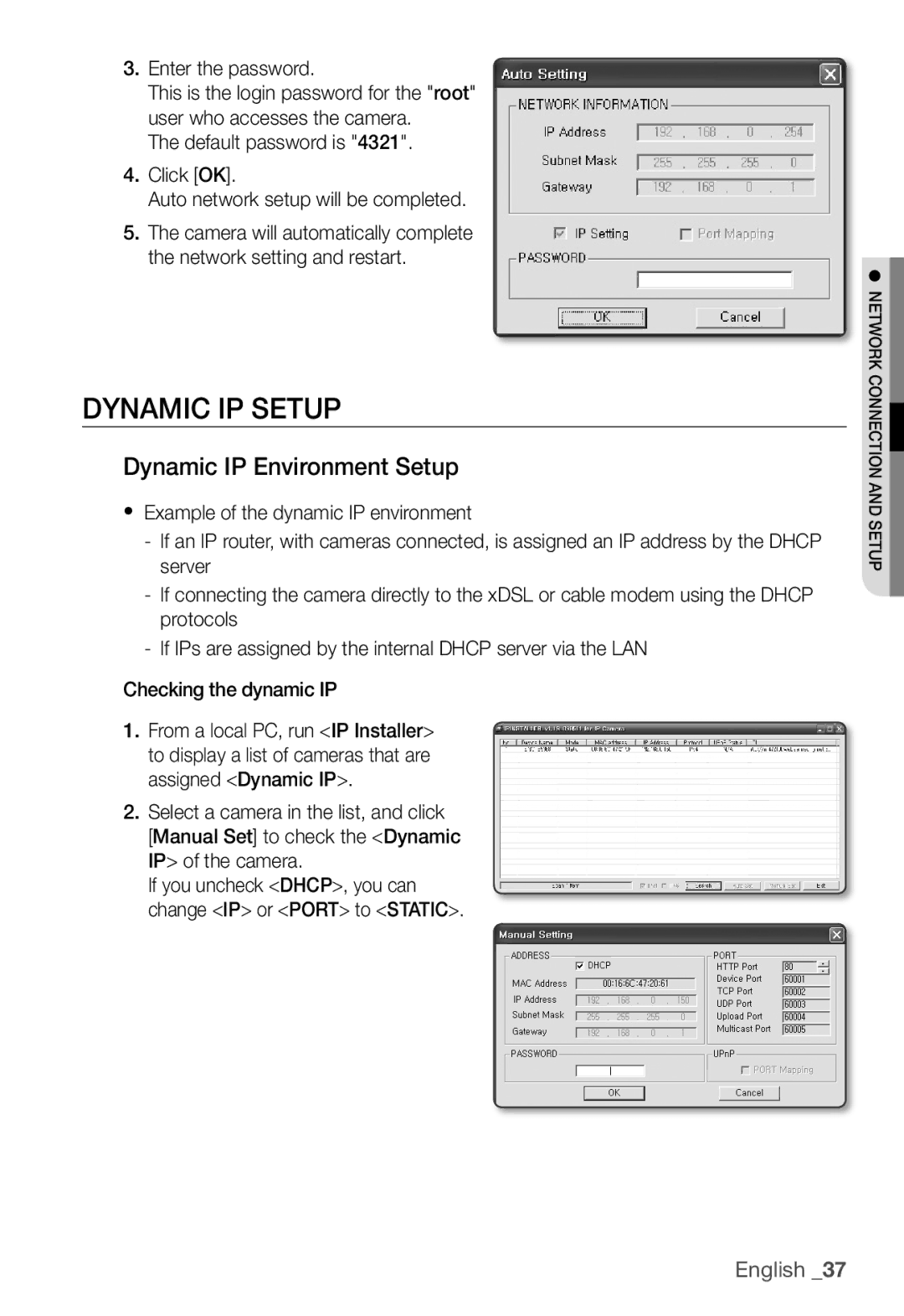 Samsung SNC-B5368P manual Dynamic IP Setup, Dynamic IP Environment Setup 