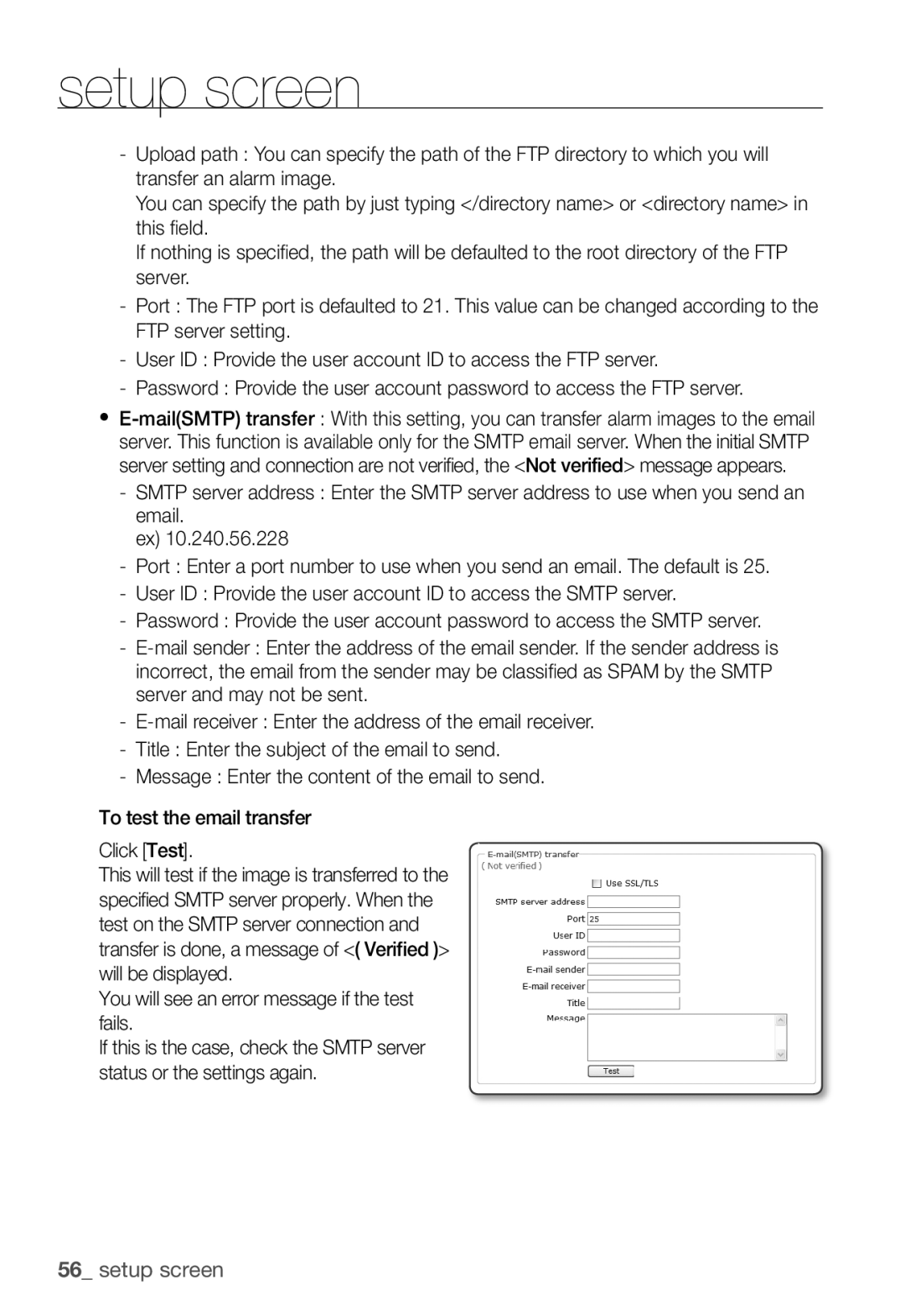 Samsung SNC-B5368P manual Setup screen 