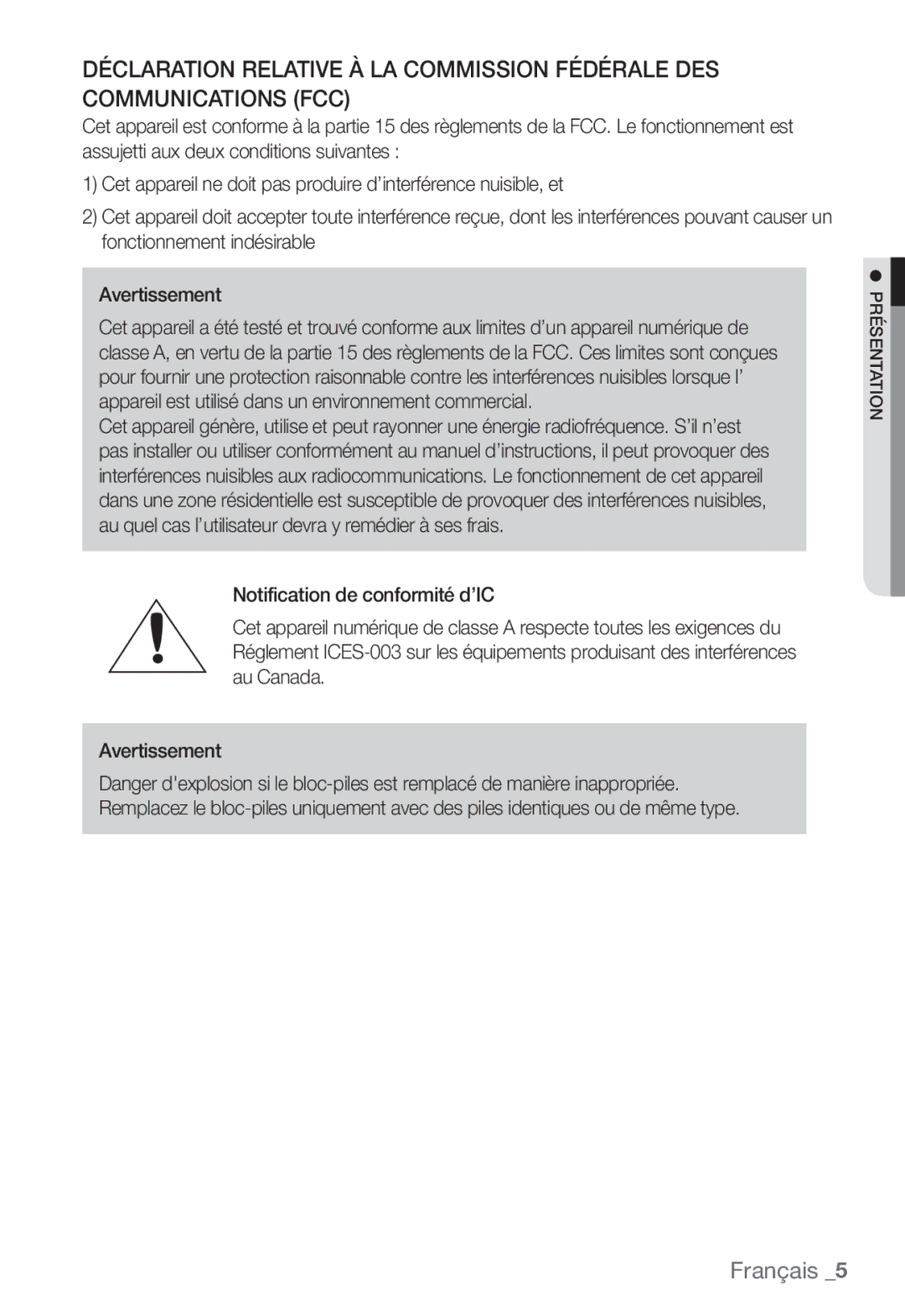 Samsung SNC-B5368P manual Français 