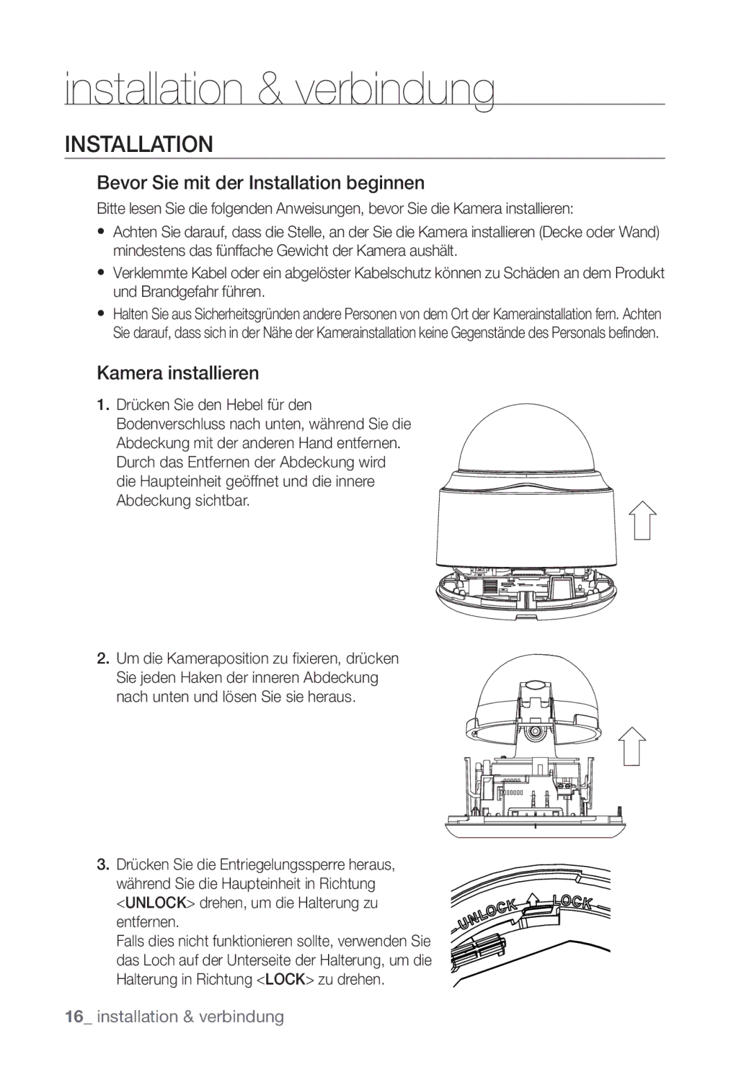 Samsung SNC-B5368P manual Bevor Sie mit der Installation beginnen, Kamera installieren 