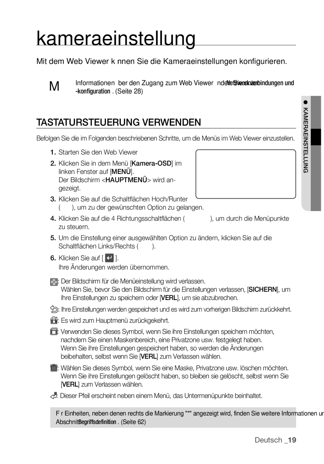 Samsung SNC-B5368P manual Tastatursteuerung Verwenden, Es wird zum Hauptmenü zurückgekehrt 