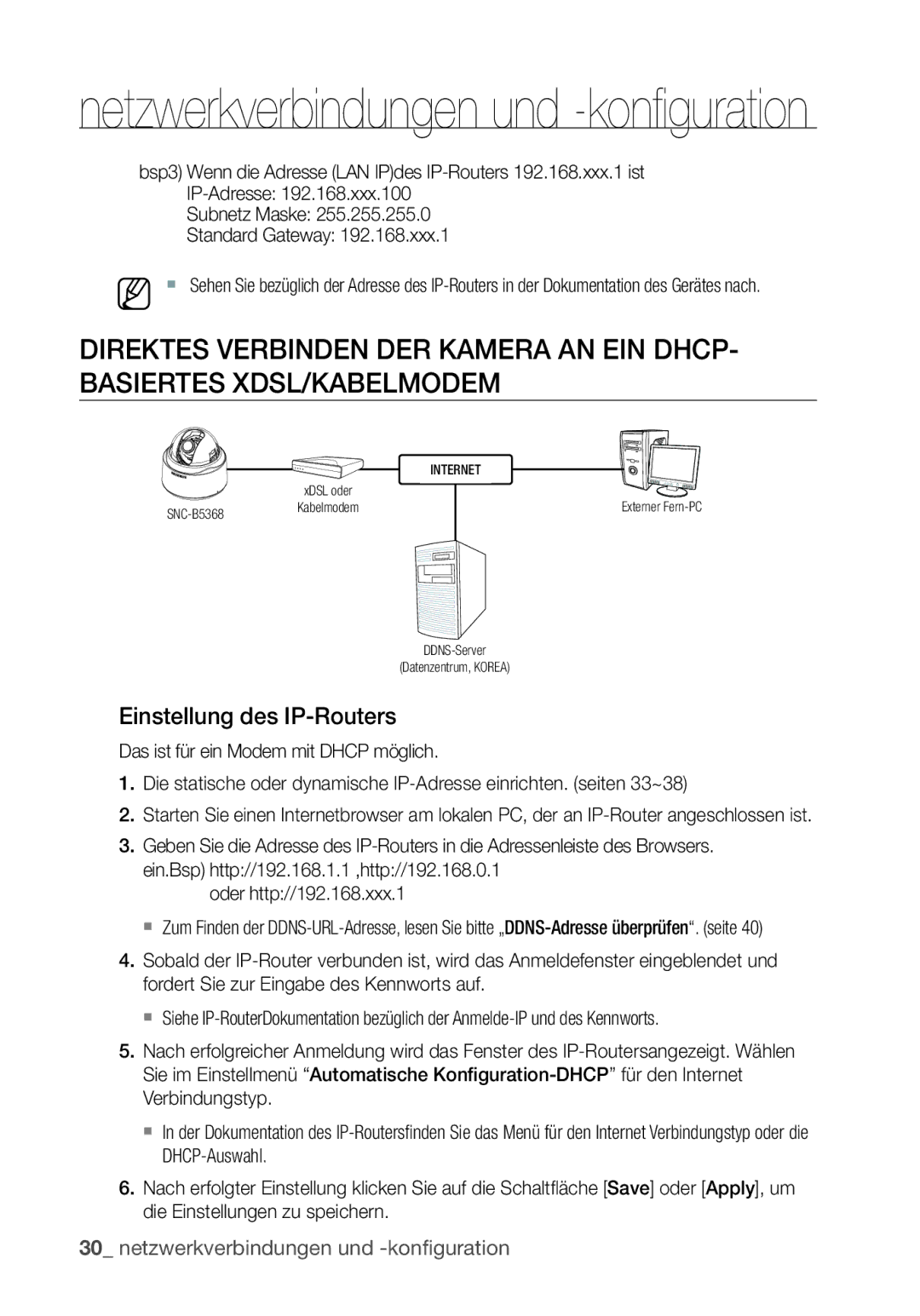 Samsung SNC-B5368P manual Einstellung des IP-Routers 