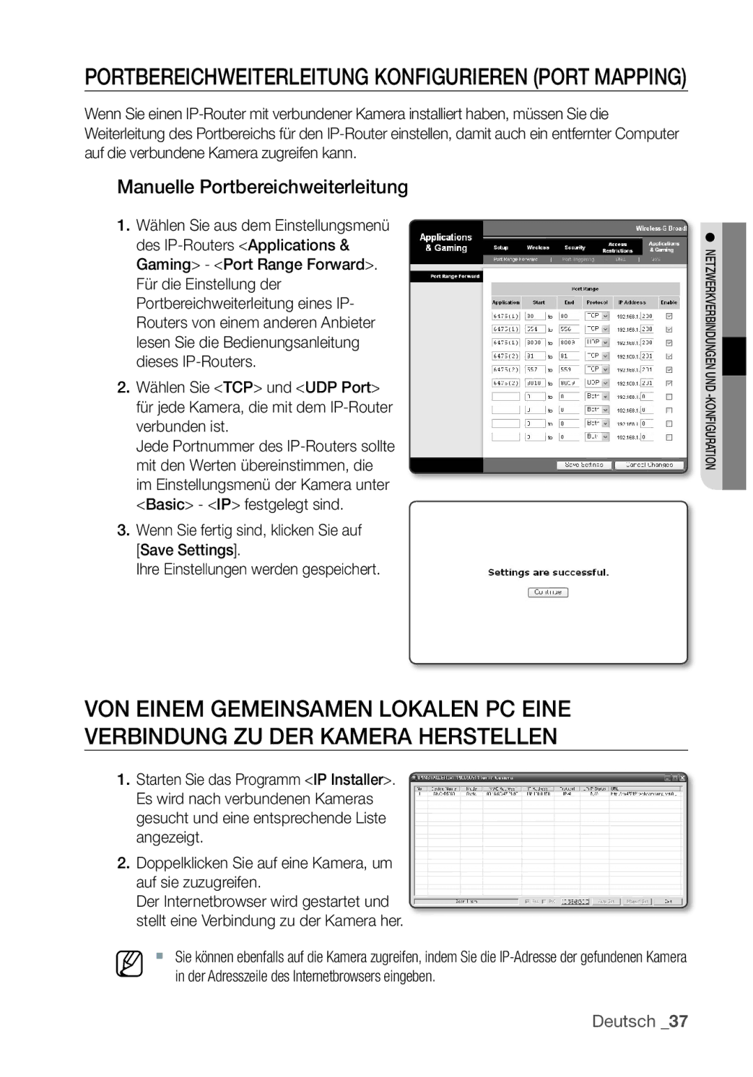 Samsung SNC-B5368P manual Portbereichweiterleitung Konfigurieren Port Mapping, Manuelle Portbereichweiterleitung 