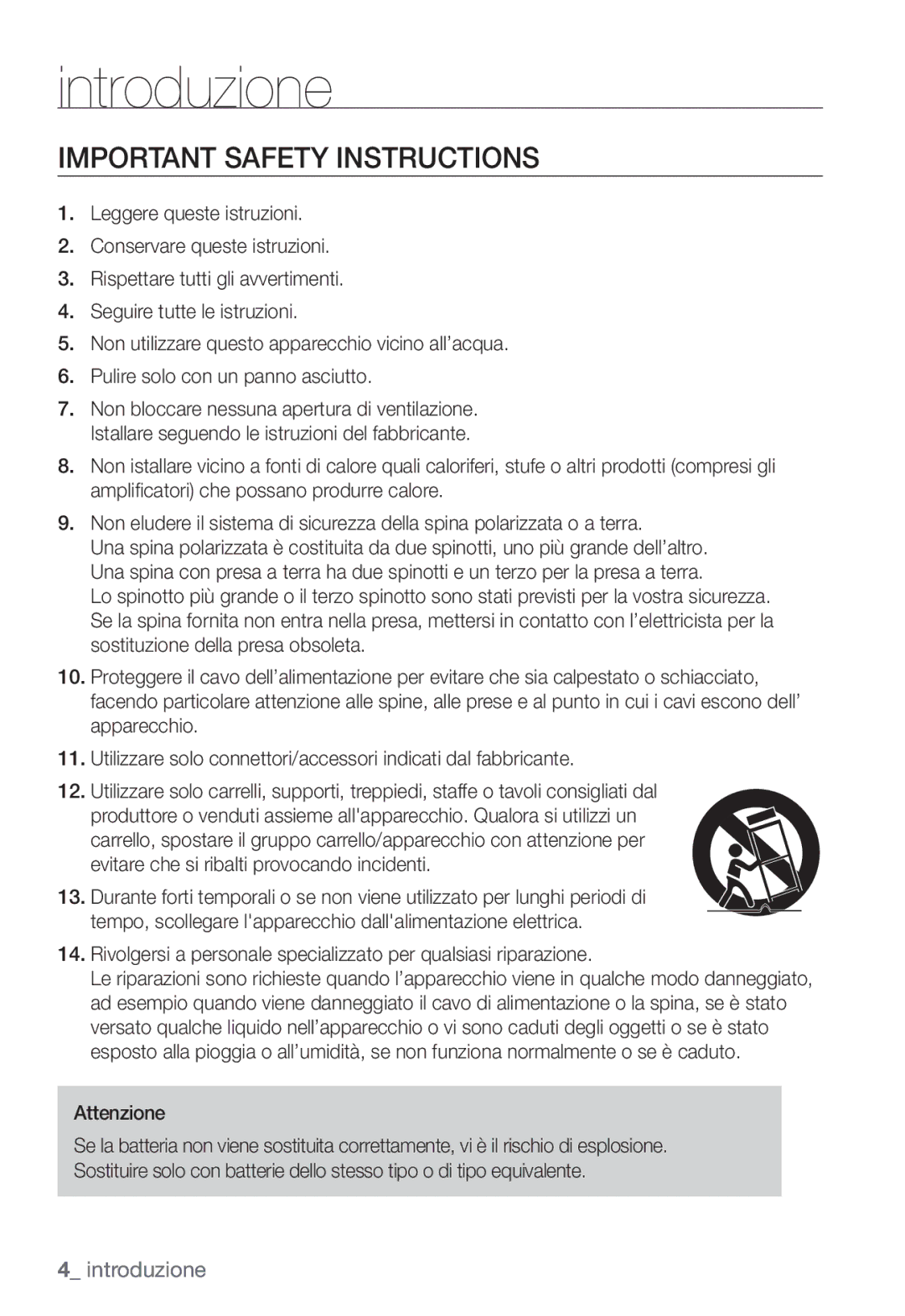 Samsung SNC-B5368P manual Important Safety Instructions, Attenzione 