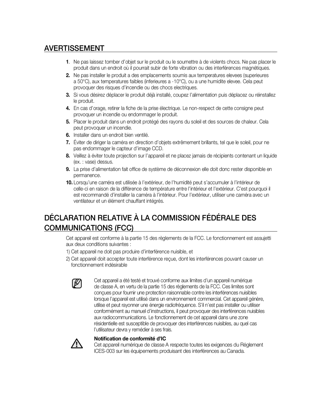 Samsung SNC-B5395P manual Notiﬁcation de conformité d’IC 