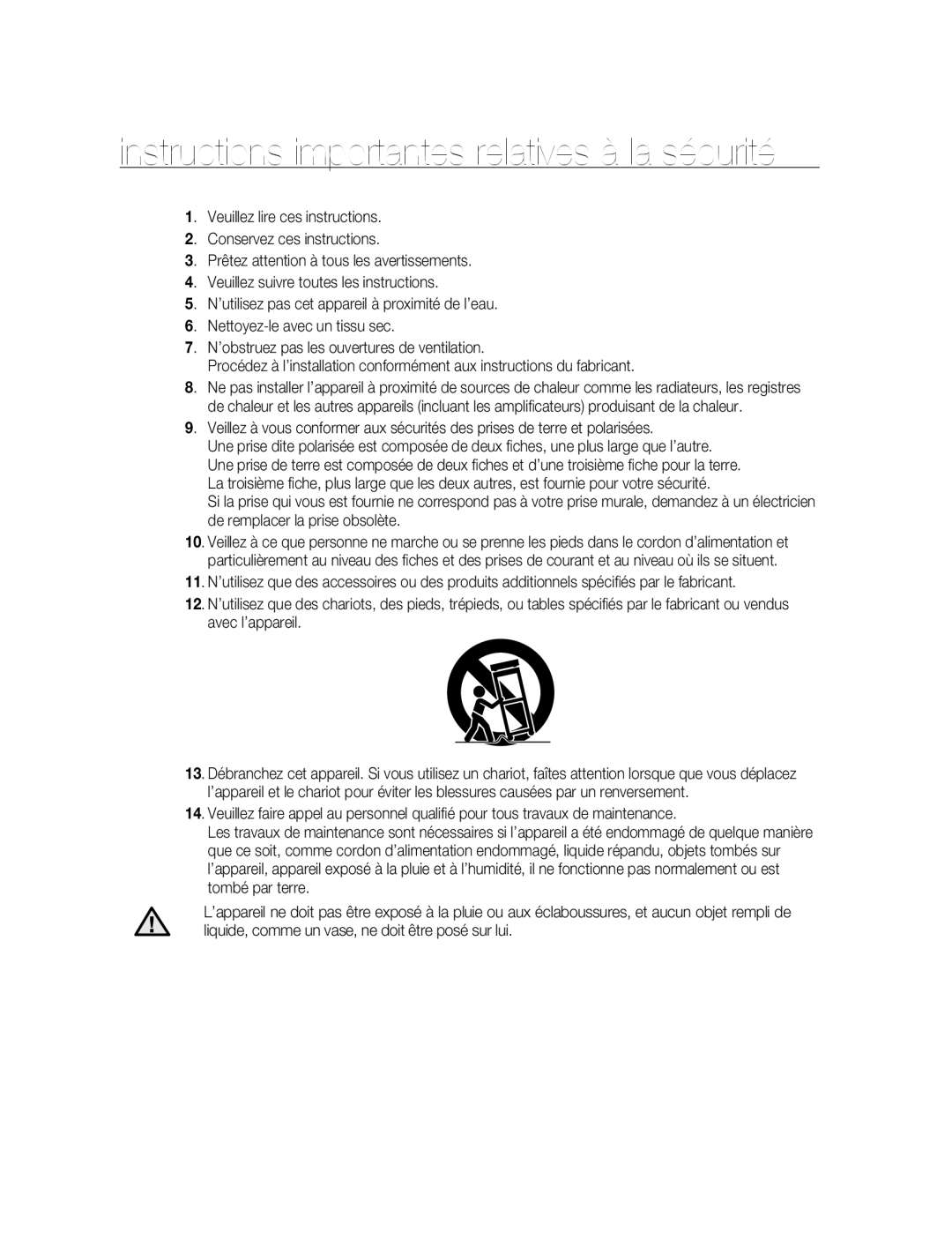 Samsung SNC-B5395P manual Instructions importantes relatives à la sécurité 