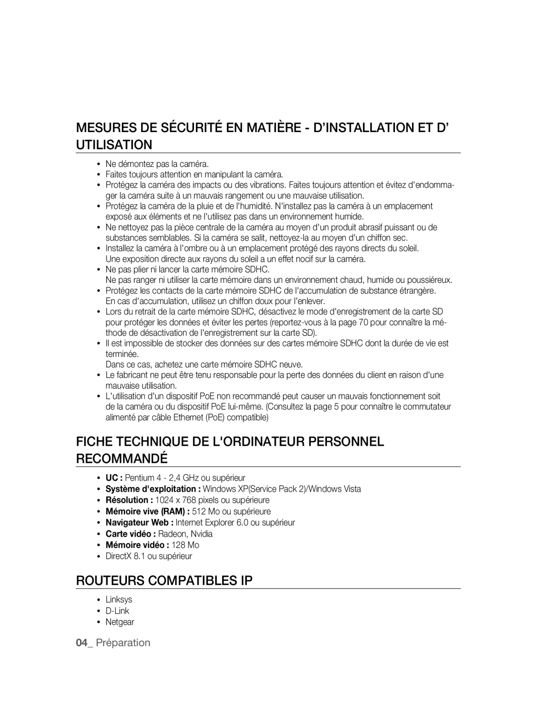 Samsung SNC-B5395P Fiche Technique DE Lordinateur Personnel Recommandé, Routeurs Compatibles IP, DirectX 8.1 ou supérieur 