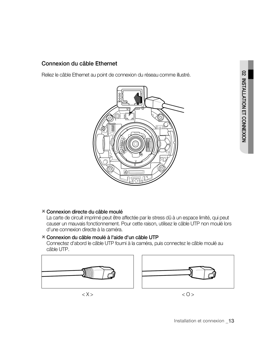 Samsung SNC-B5395P manual Connexion du câble Ethernet 