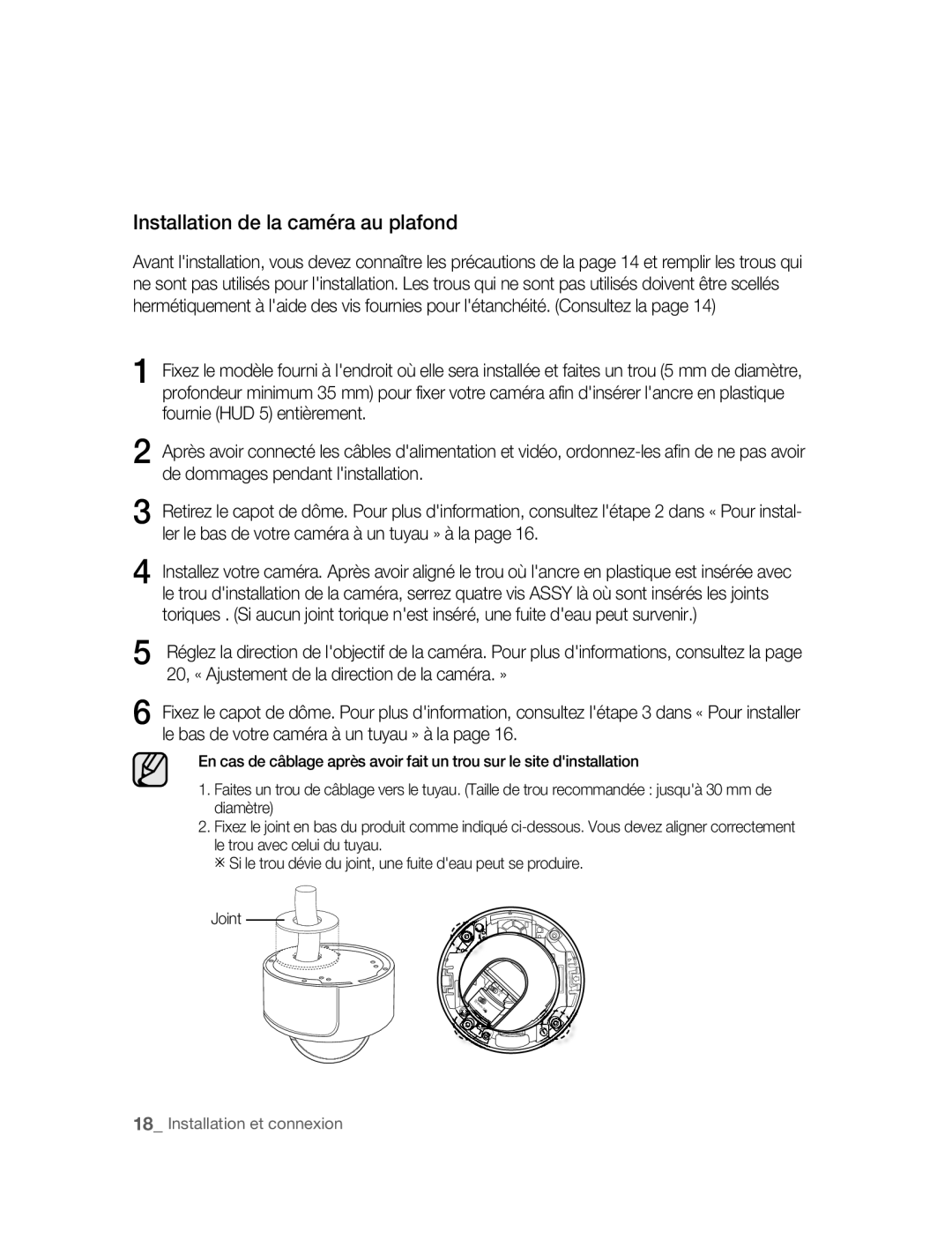 Samsung SNC-B5395P manual Installation de la caméra au plafond 