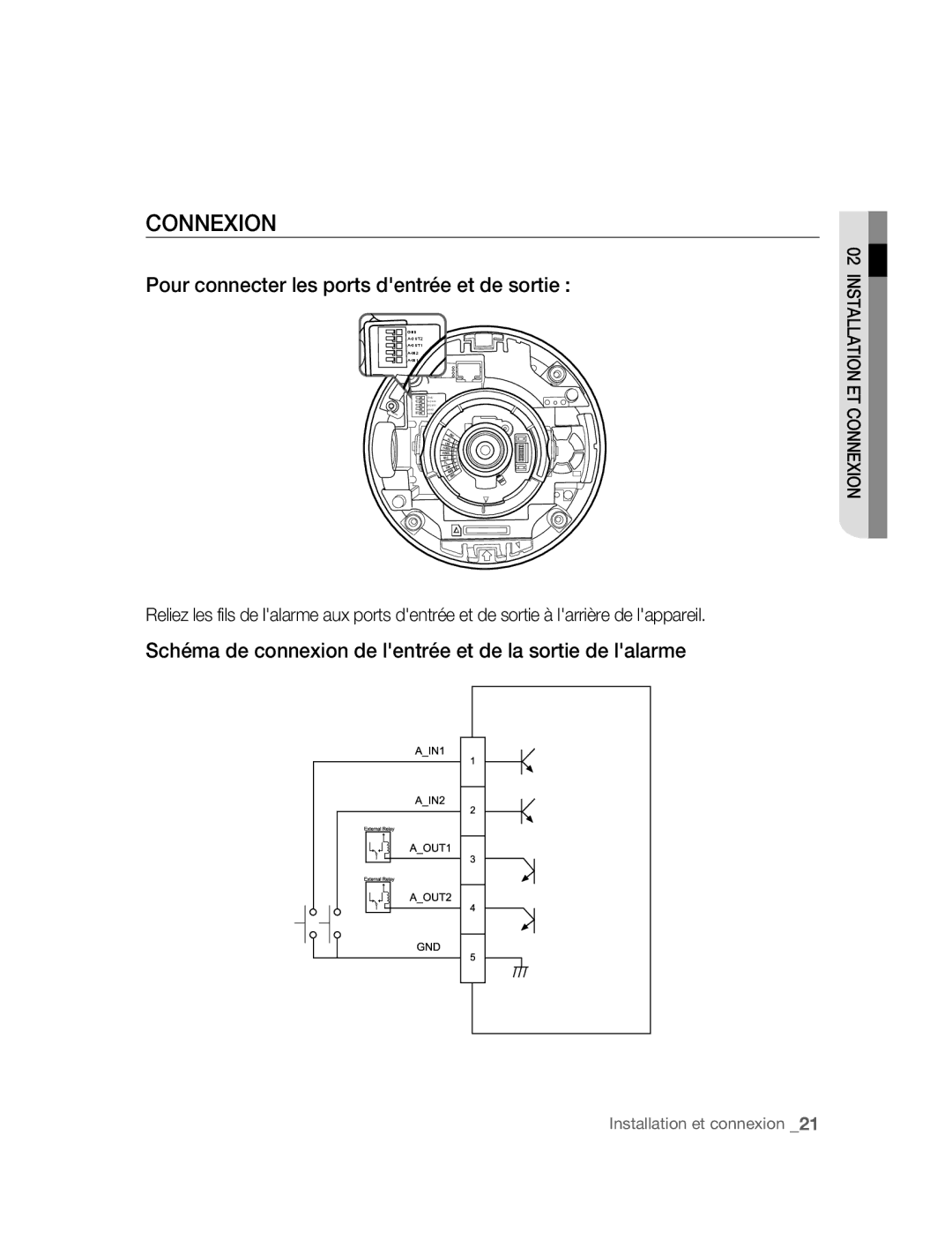 Samsung SNC-B5395P manual Connexion, Pour connecter les ports dentrée et de sortie 